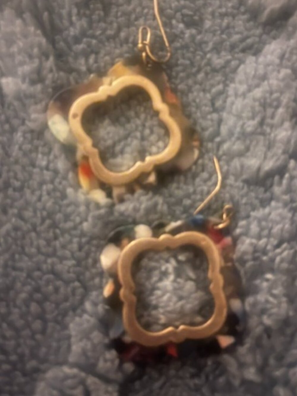 Cute Gold Tone & Multicolored Acrylic Hook Earrings
